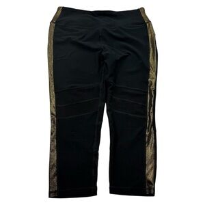RBX‎ Women’s Black Gold Metallic Cropped Athletic Leggings Size Large